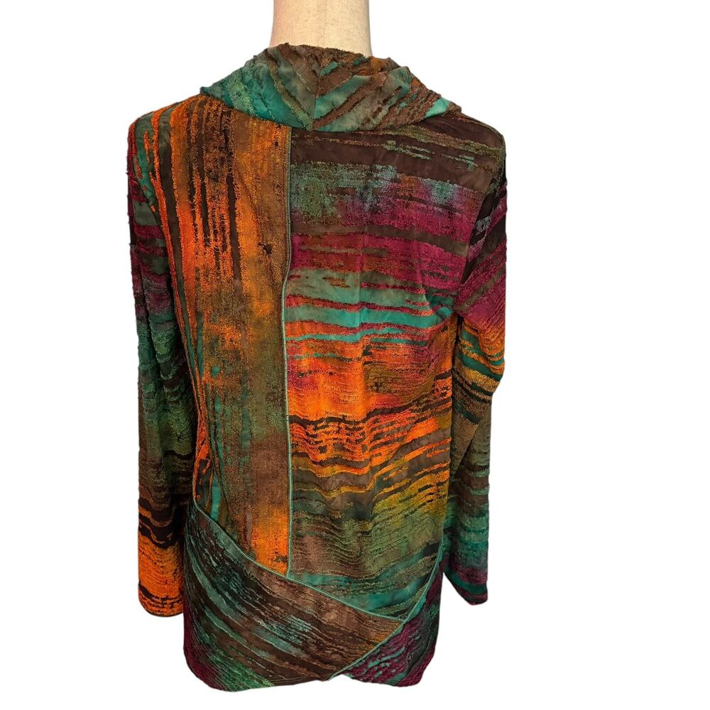 Ali Miles Blouse Womens Small Textured Cowl Neck Top Colorful Fall Unique Artsy - Picture 5 of 8
